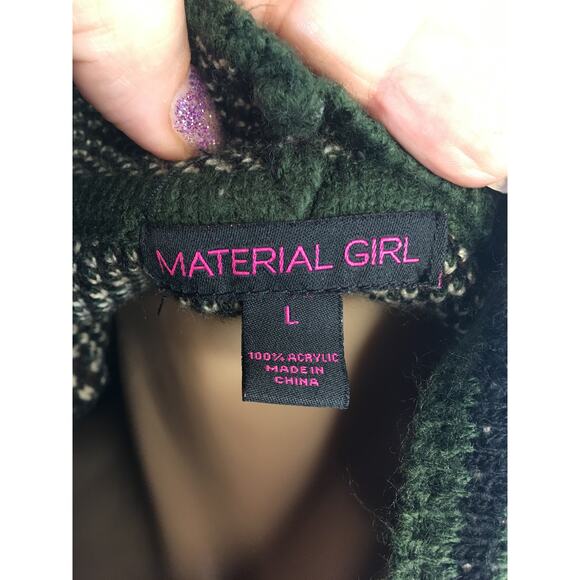 Material Girl Camo Cardigan Sweater Green Black Tan w/Pockets Women's Size Large - Picture 10 of 10